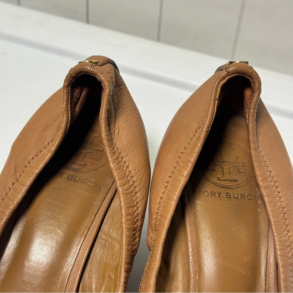 Tory Burch Brown Patent Leather Eddie Wedges Ballet Flats Look Slip On Sandal 9?